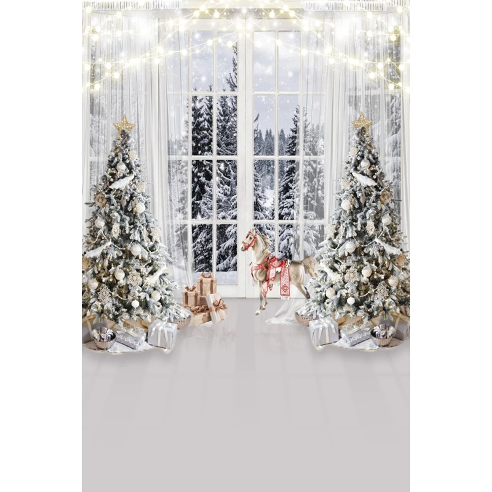 Christmas Backdrop Winter Xmas Tree Santa Claus Wood Board Fireplace Gifts Baby Portrait Photography Background Photo Studio