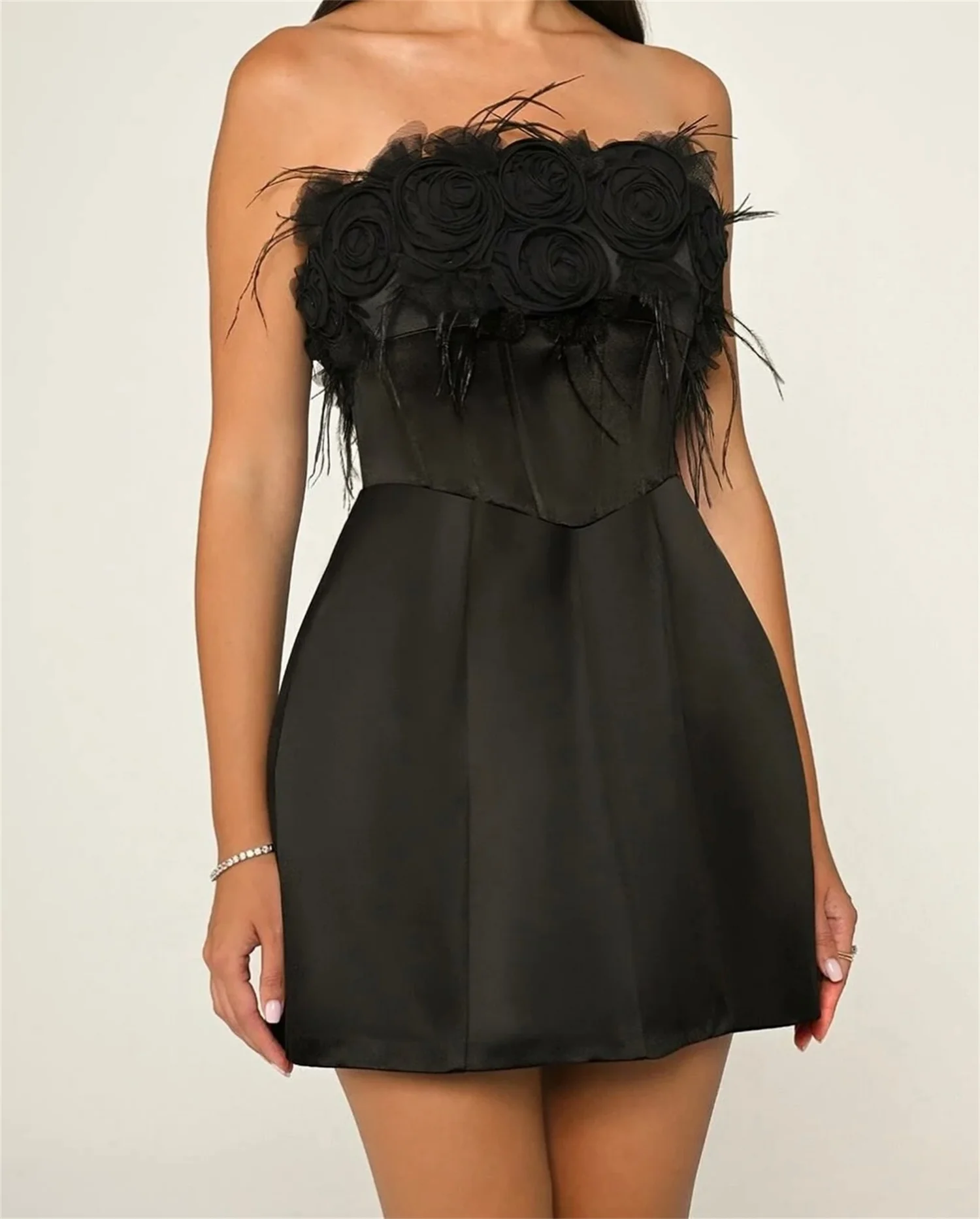 فستان سهرة نسائي من Aileen Vestidos De Noche فساتين زفاف على شكل زهور ثلاثية الأبعاد للحفلات فساتين حفلات فاخرة صغيرة من الريش مخصصة #4