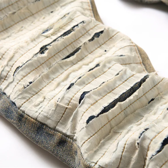 European and American high street pants Ripped jeans men's  spring and autumn thick straight small leg elastic  jeans for men