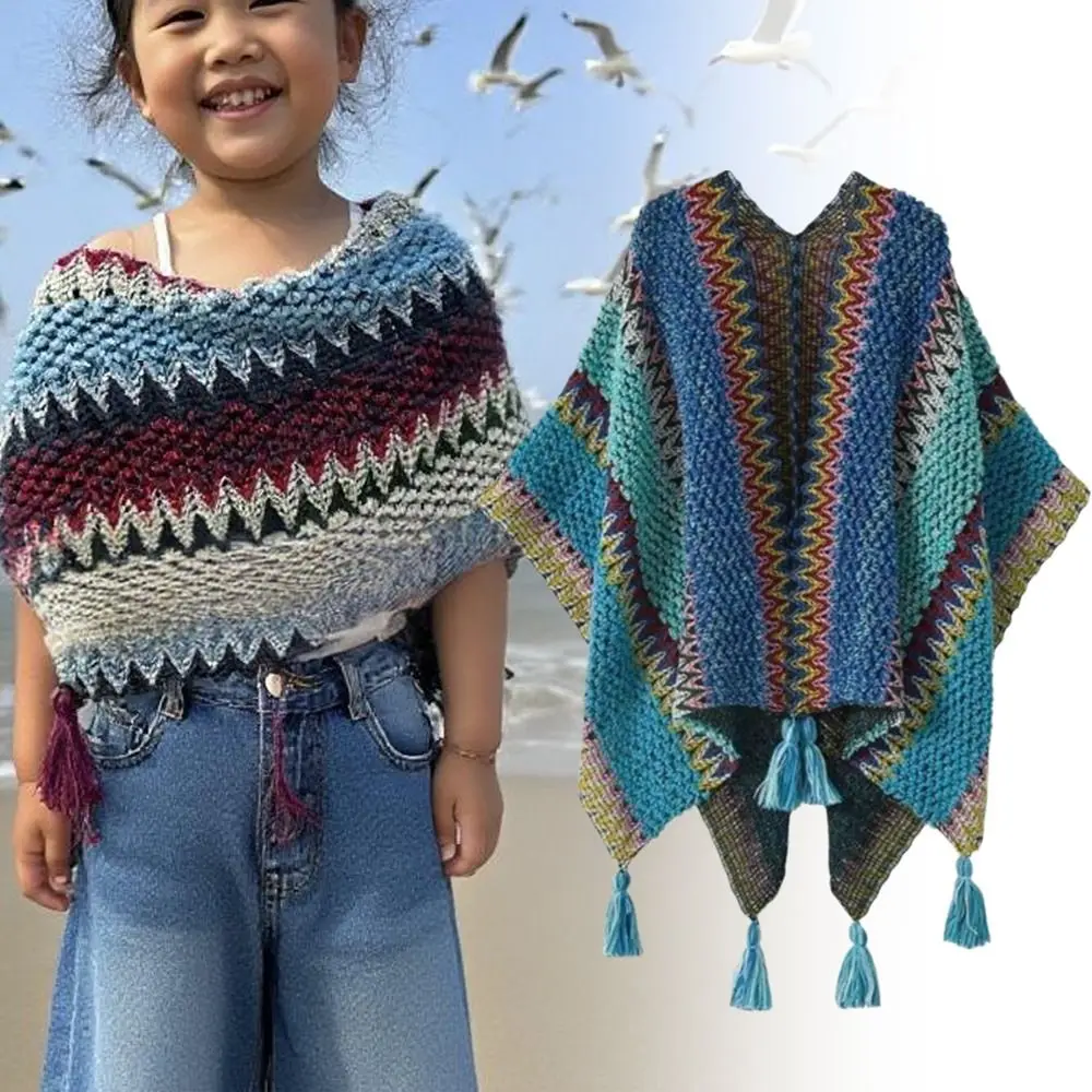 أزياء الشتاء الدافئة 'المعطف المنغولي العرقية نمط الصوف الاصطناعي الحياكة يلتف مخطط سترة شرابة شال ل