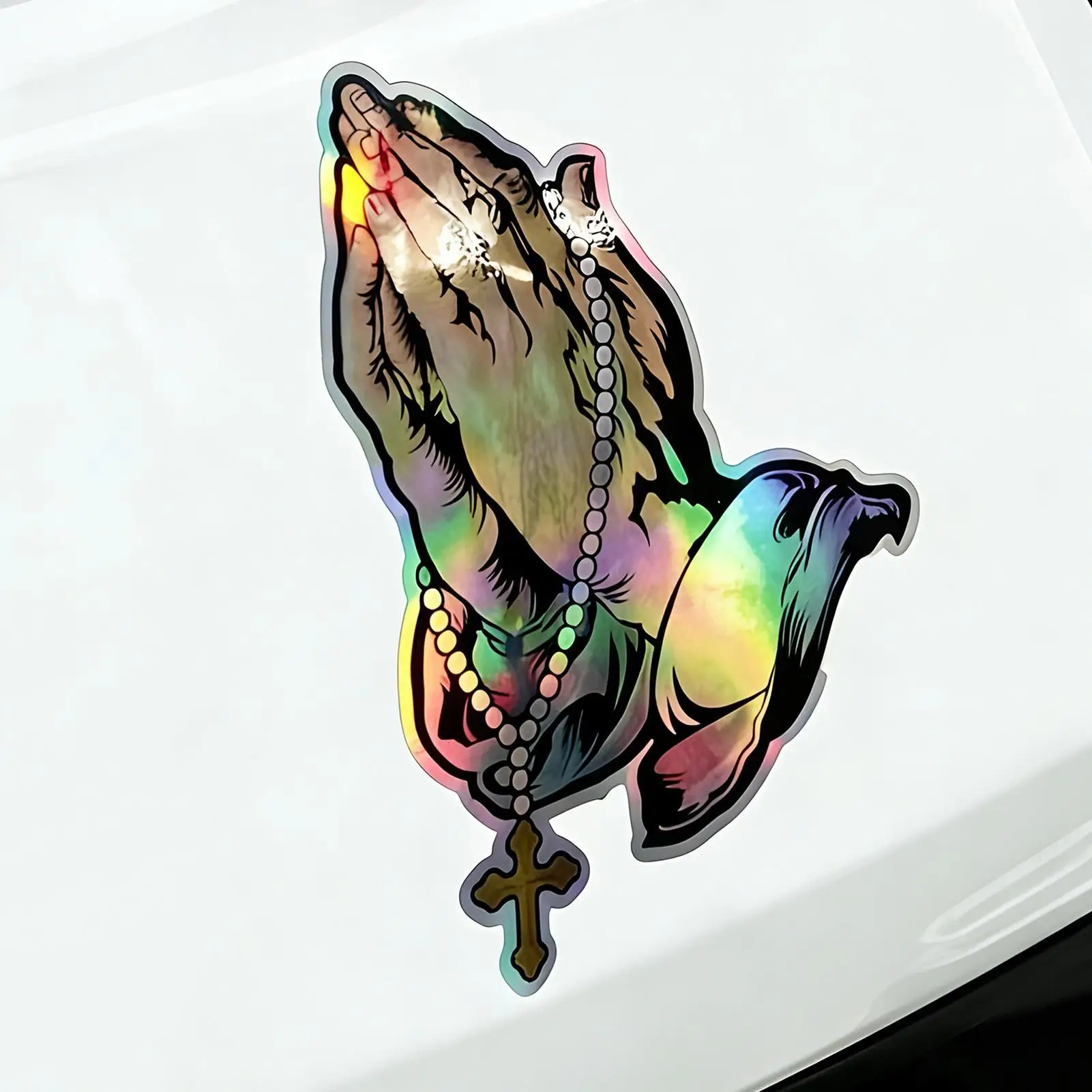 Car Stickers Colorful Glass Praying  Cling Religious Praying Hand Pattern Car Window Decor Decals for Truck Motorcycle Body