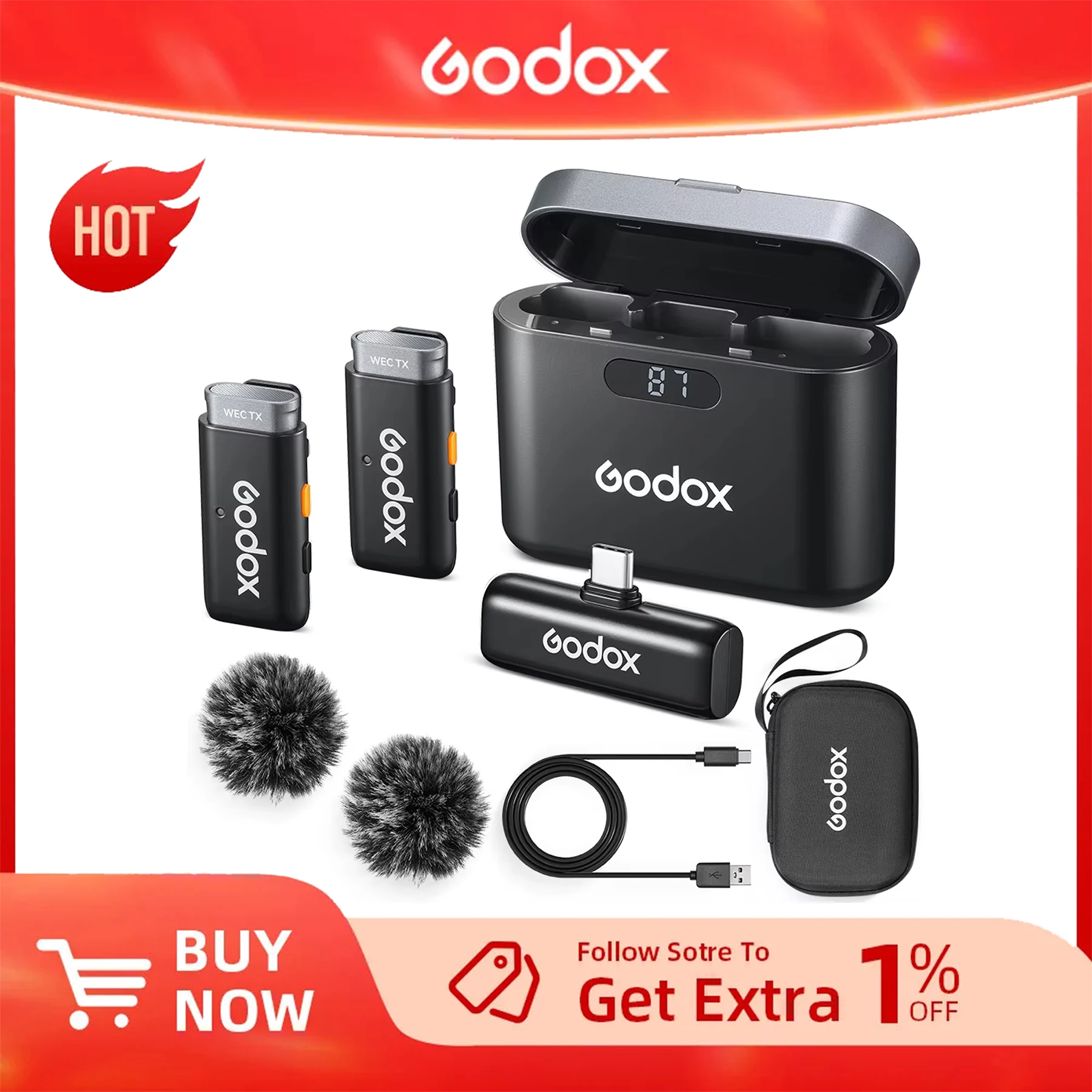 Godox WES1 WES2 2,4 GHz sistema con micrófono inalámbrico reducción de ruido con transmisor receptor para cámara Smartphone transmisión en vivo