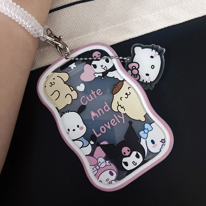 Kawaii Sanrio Hello Kitty Photo Card Holder Kuromi 3-Inch Idol Photocard Sleeves Pendant Meal Card Bus Card Protective Cover