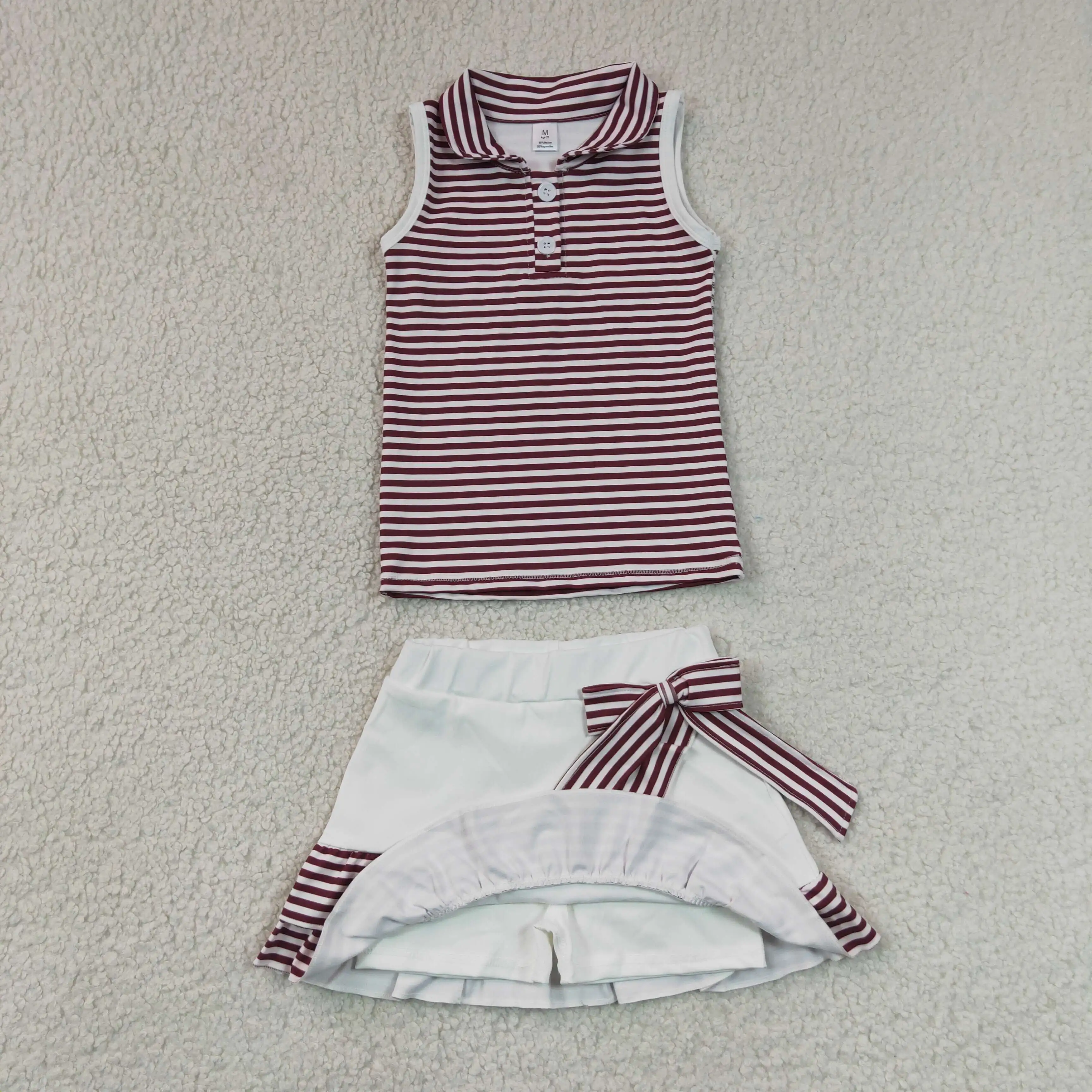 Wholesale Baby Girl Yoga Active Stripes Toddler Sleeveless Shirt Bows Skirt Shorts Kids Skort Set Athletic Summer Clothes