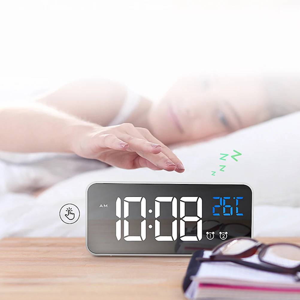 

Music Charging Alarm Clock Indoor Thermometer Electronic Home Voice Control White Color Lightweight Portable Use