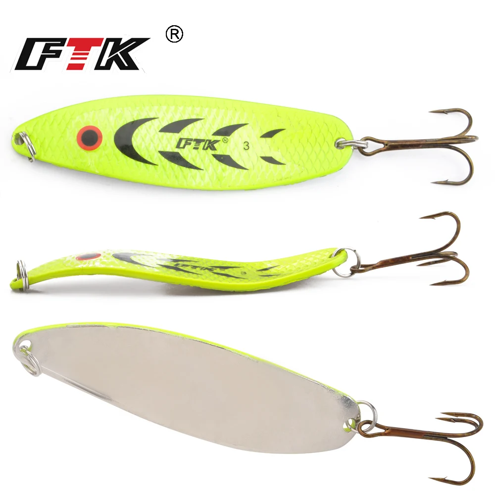 FTK Spoon for Pike Fishing Lure Metal Spinner Spoon Bass Trout 20g 30g Noise Paillette Artificial Bait hard Sequins Spinner