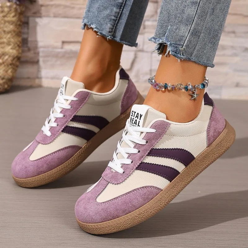 

Colorblock Lace-up Soft Sole Forrest Gump Women's All-match Casual Sneakers Flat Plate Shoes