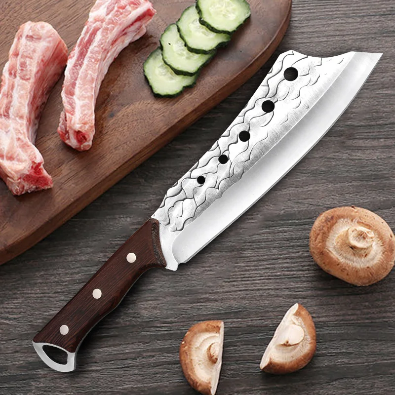 8 inch Hand-Forged Bone Butcher Knife Stainless Steel Kitchen Knife Cleaver Meat Wooden Handle Chef Slaughter Cooking Knives