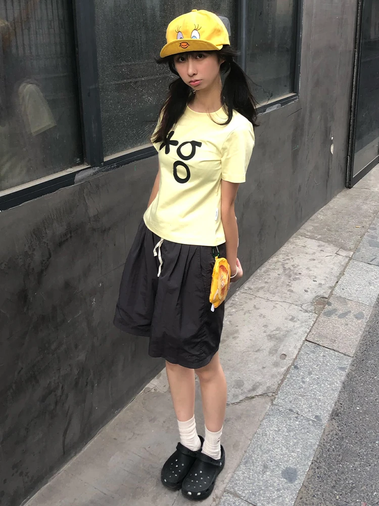 Tonngirls T-shirt stile coreano Donna Stampa grafica Top Y2k Vintage Top anni 2000 Estetica giapponese Tee Tops Estate Grunge Tees