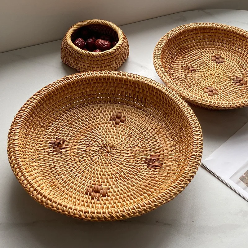 Handwoven Storage Basket, Rattan Tray, Wicker Basketbread, fruit, Breakfast, Tea, Picnic, Kitchen Storage Basket, New