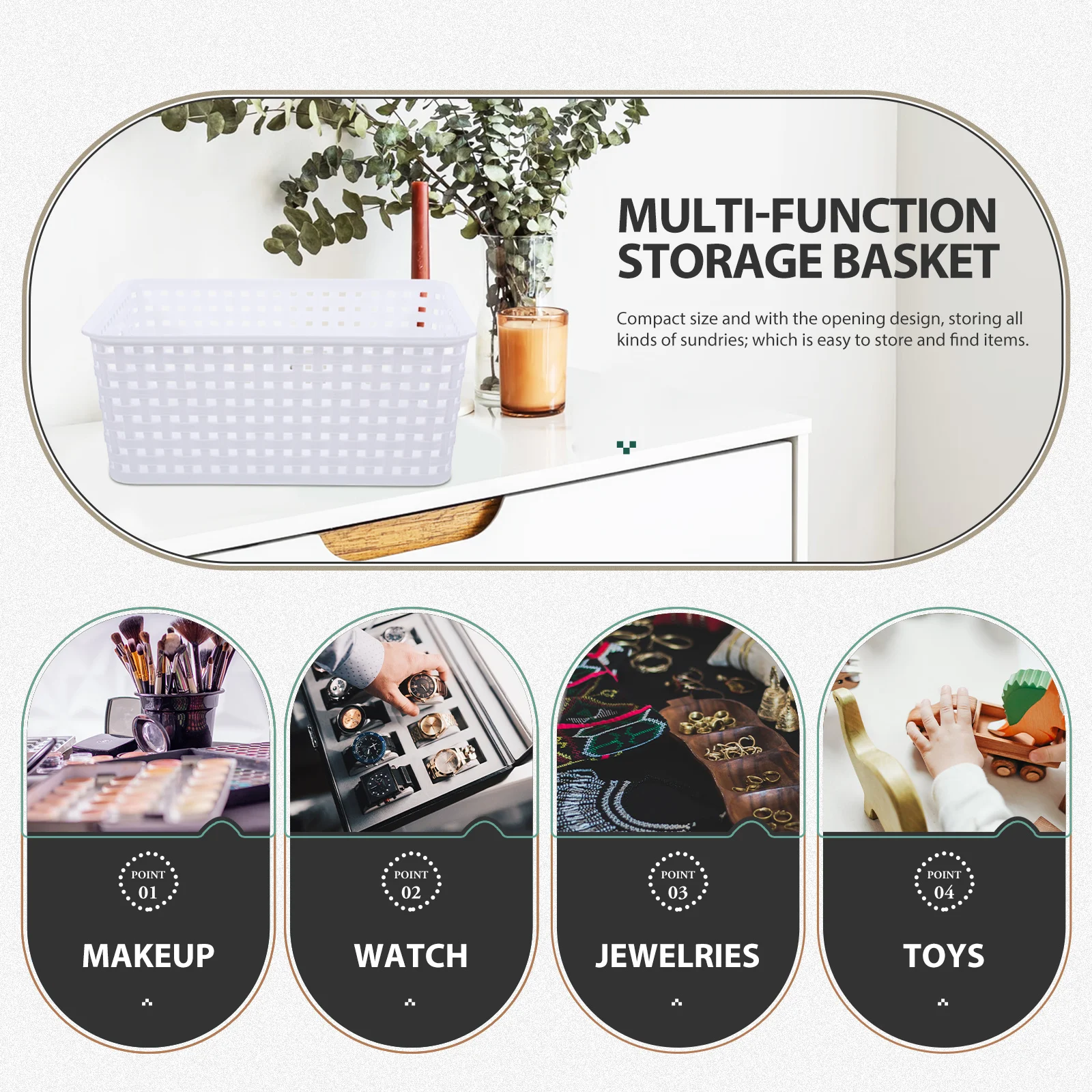 

2Pcs Small Organizing Baskets Sturdy Plastic Storage Bin Ideal for Desk Drawer Shelf Desktop Use Household Items and Office