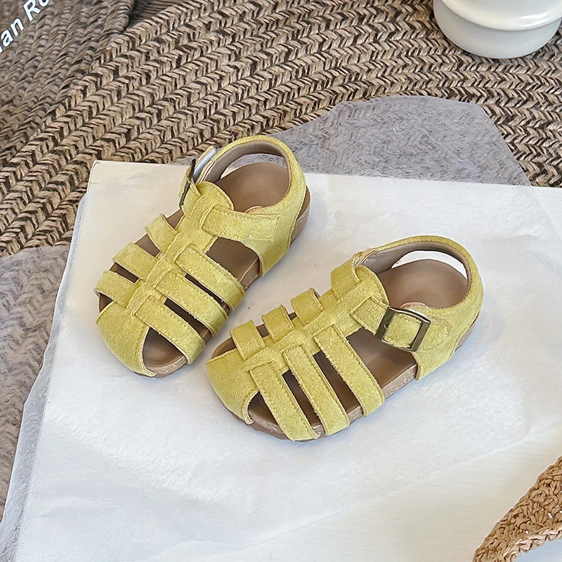 Girls' Summer 2026 Knitted Breathable Sandals Fashion Soft Bottom Beach Shoes for Children's Outdoor Daily Wear 23-34