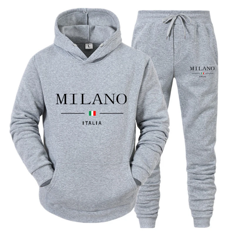 Fashionable Men\'S Hoodie Set Milan Print Luxury Sweatshirt + Pants 2-Piece Casual Suit Harajuku Street Jogging Sportswear Suit