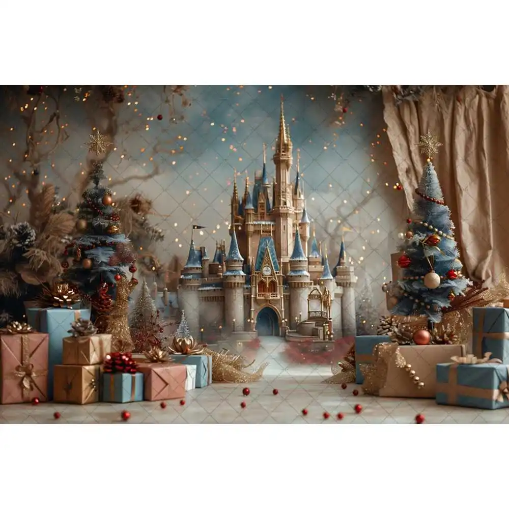 Frohe Weihnachten Eis Schnee Schloss Mond Geschenk Lichter Kind Aldult Familie Party Hintergrund benutzer definierte Kinderzimmer Foto Poster Dekor Hintergrund