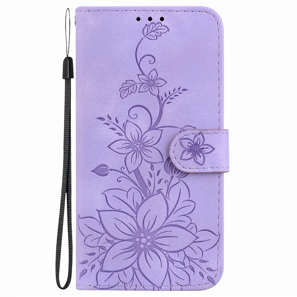 Cute Lily Phone Case For LG G9 Velvet Stylo 7 6 5 K40S K41S K51S K42 K50 K52 K61 K62 K71 Q60 Flower Wallet Protect Coque D26F