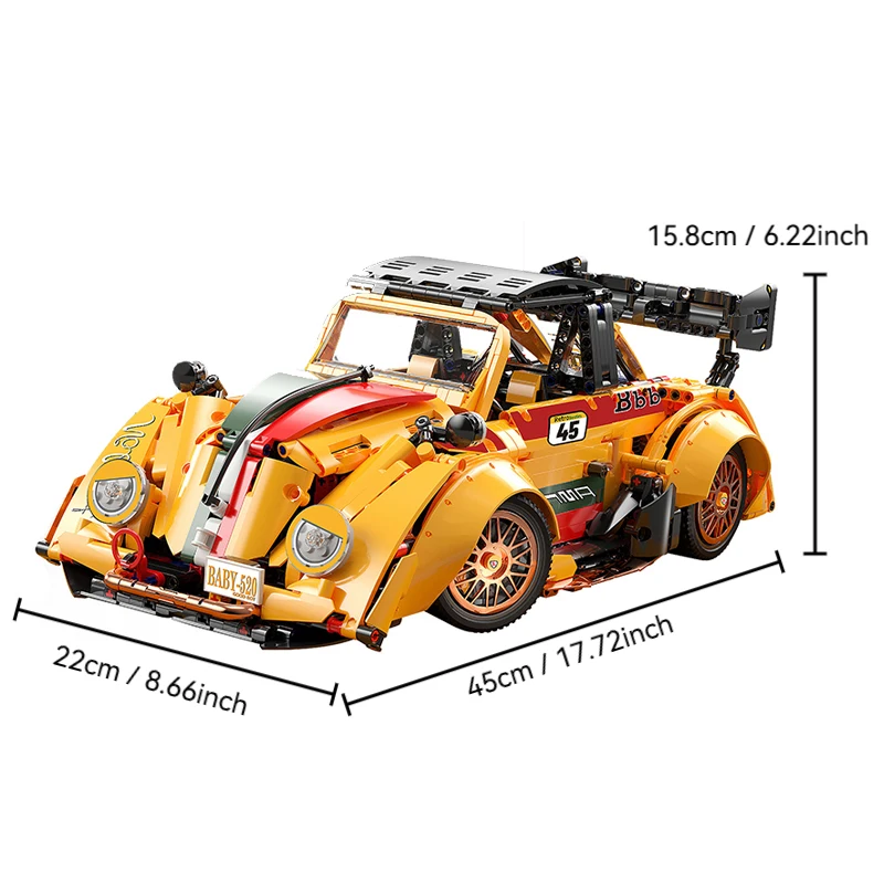 2369PCS 1:10 스케일 레트로 레이싱카 블록 모델 장난감 조립 브릭 시티 스포츠카 장식품 선물용