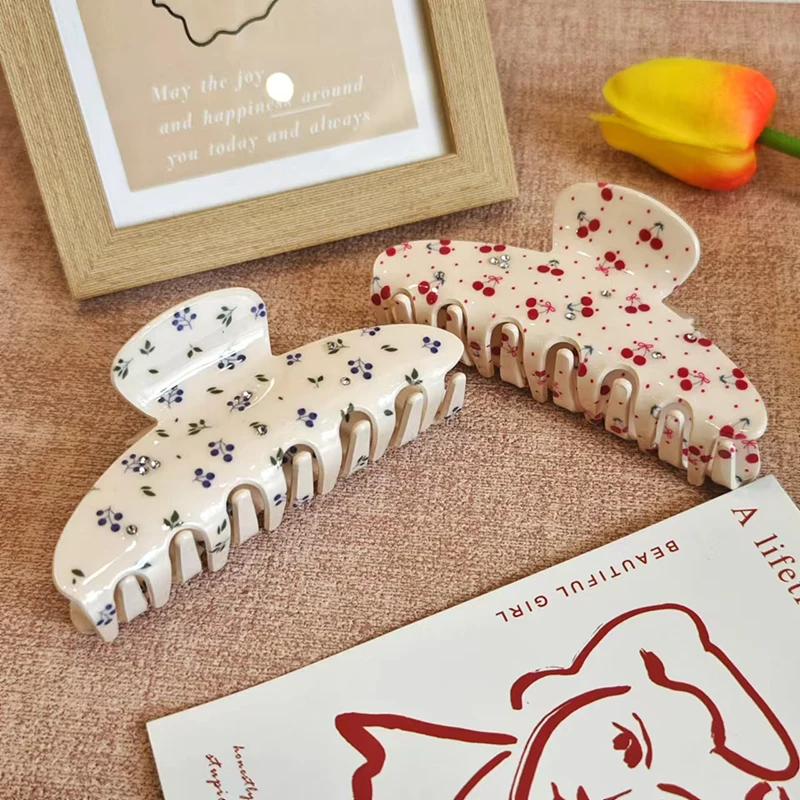 جديد الحلو حجر الراين الكرز روز مشبك شعر سلسلة الفاكهة خلات مخلب كليب مقاطع شعر السلطعون للنساء الفتيات إكسسوارات الشعر #2