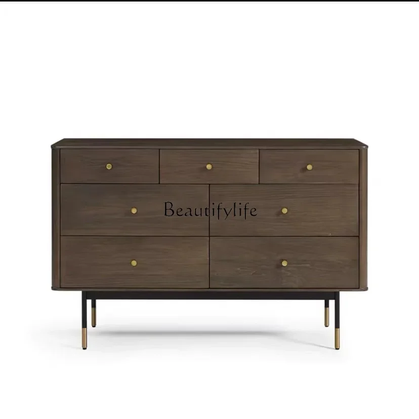 

LD6Nordic Modern Minimalist Walnut Color 7-Drawer Cabinet Living Room Solid Wood Storage Cabinet