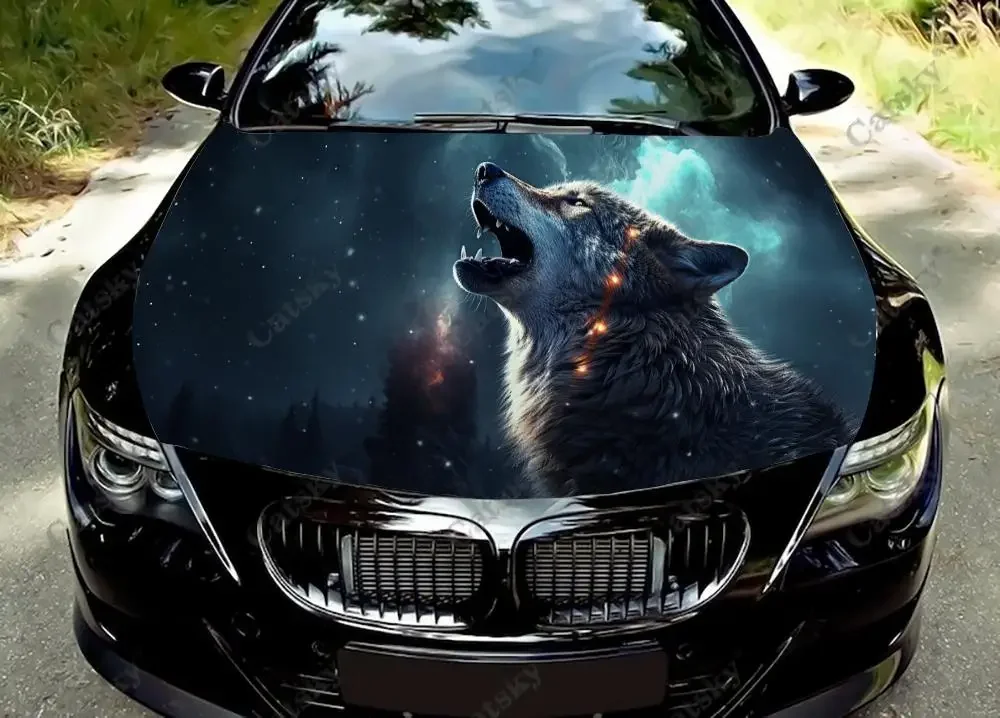 Werewolf Under Moonlight Car Hood Vinyl Stickers Wrap Vinyl Film Engine Cover Decals Sticker on Car Auto Accessories