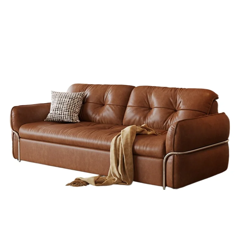 

Sofa bed oil wax leather telescopic storage integrated dual-purpose folding dual-purpose