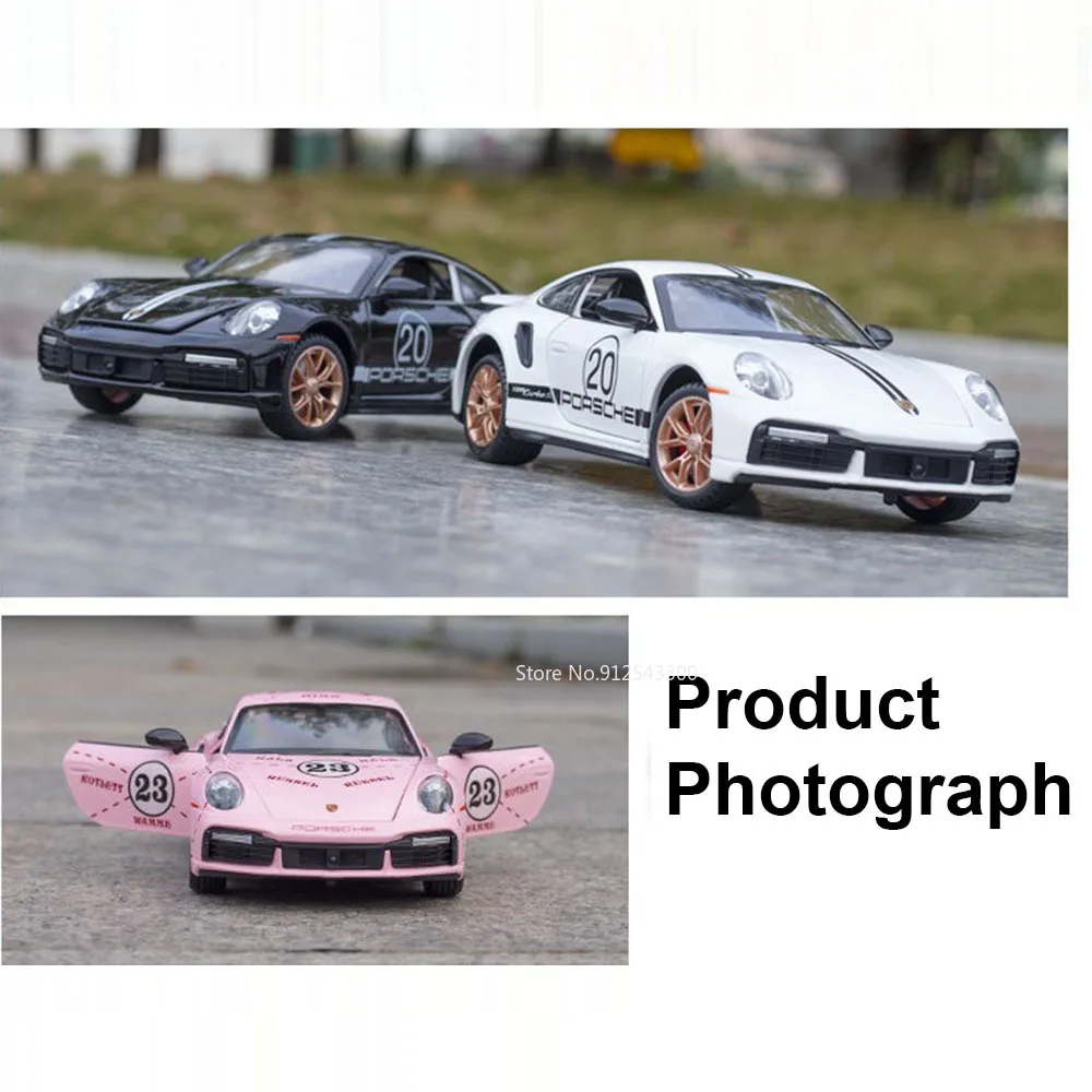 1/24 911 Turbo S Toy Alloy Car Model with Sound and Light Pull Back Function Simulation Vehicle Model Collection Gift for Friend