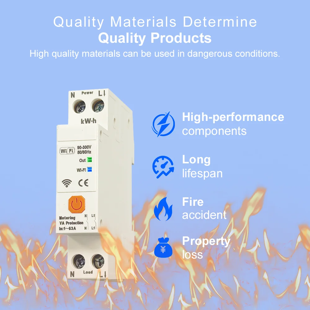 Manhot Tuya WiFi Smart Circuit Breaker 1P+N 63A MCB Time Relay Switch Energy Meter kWh Voltage Current Protector Remote Control