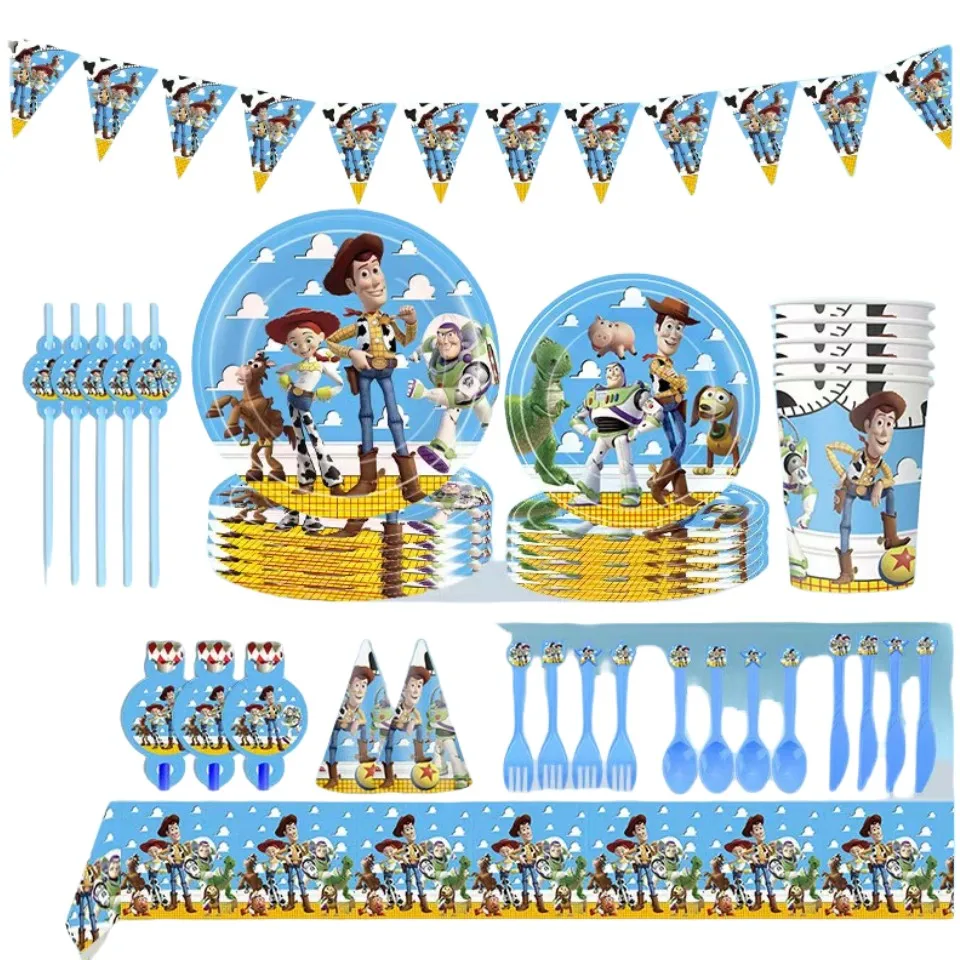

DISNEY Toy Story Buzz Lightyear Woody Birthday Party Balloon Decoration Disposable Eco friendly Tableware Baby Shower Cup cake