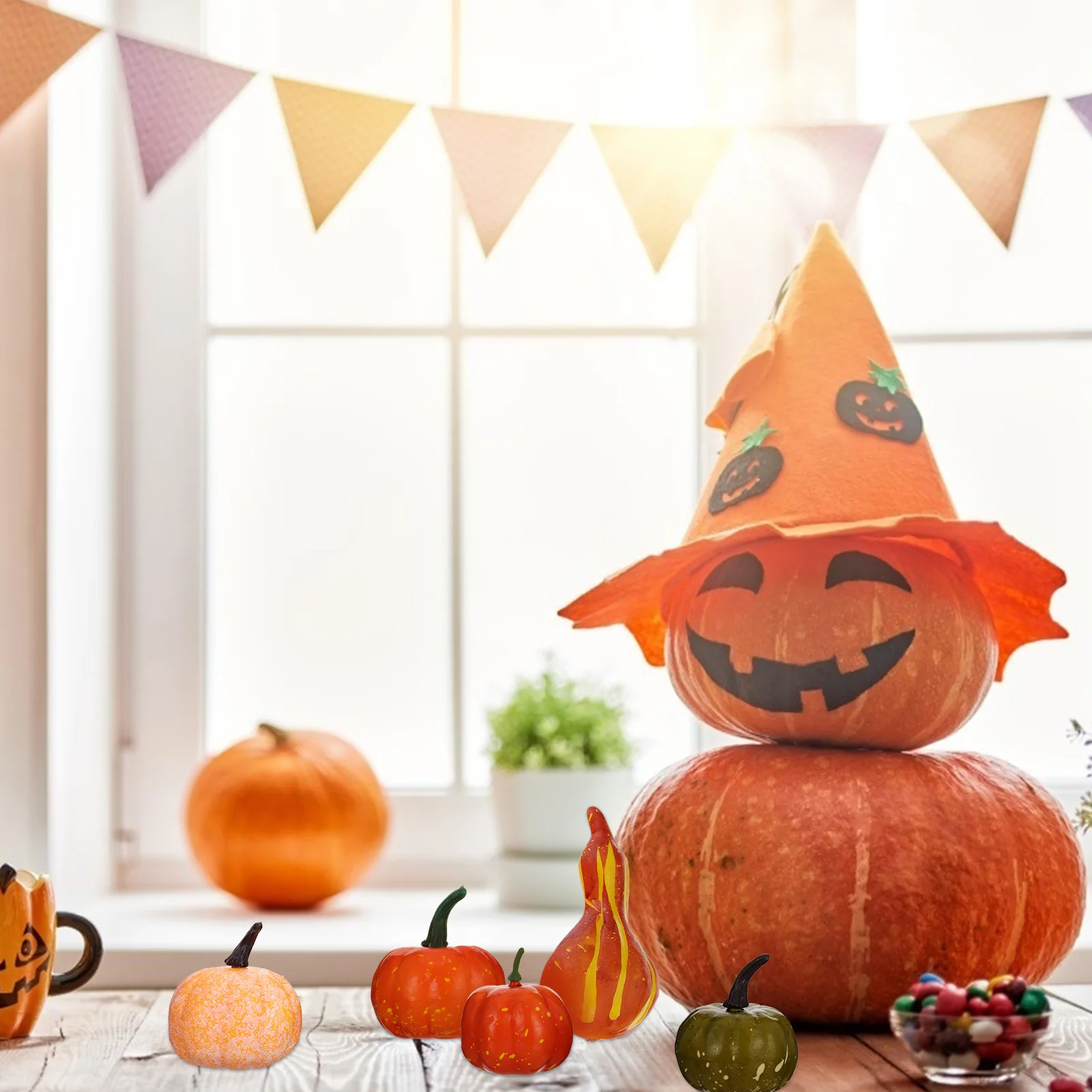 128 قطعة ديكور اليقطين محاكاة لوازم حفلات الهالوين للديكور الداخلي والخارجي والحديقة وغرفة المعيشة وغرفة النوم والمكتب