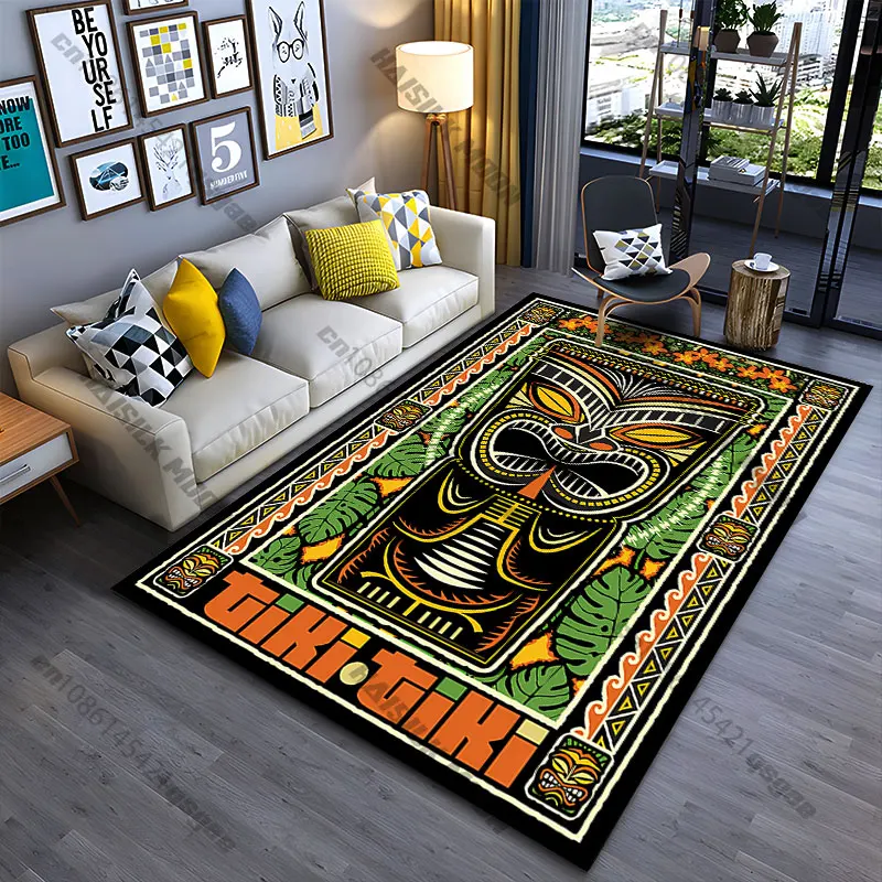 Tropical tiki mask vibrant design carpet Yoga living room room decor children's crawling mat doormat area rug games mat