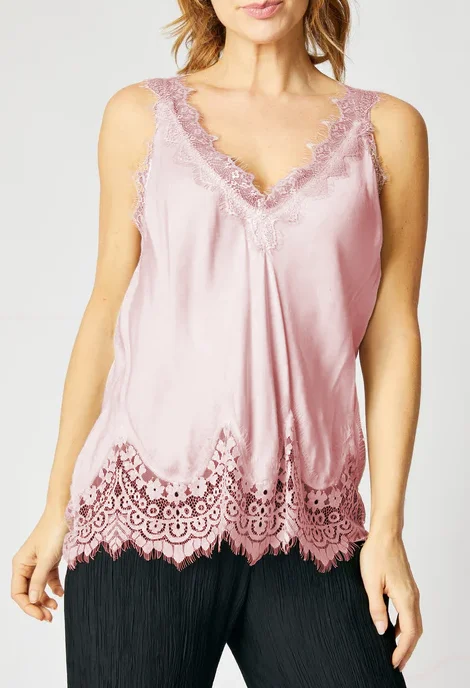 Camisetas sin mangas con ribete de encaje para mujer, camisetas de color sólido sin mangas con cuello en V, camisas holgadas