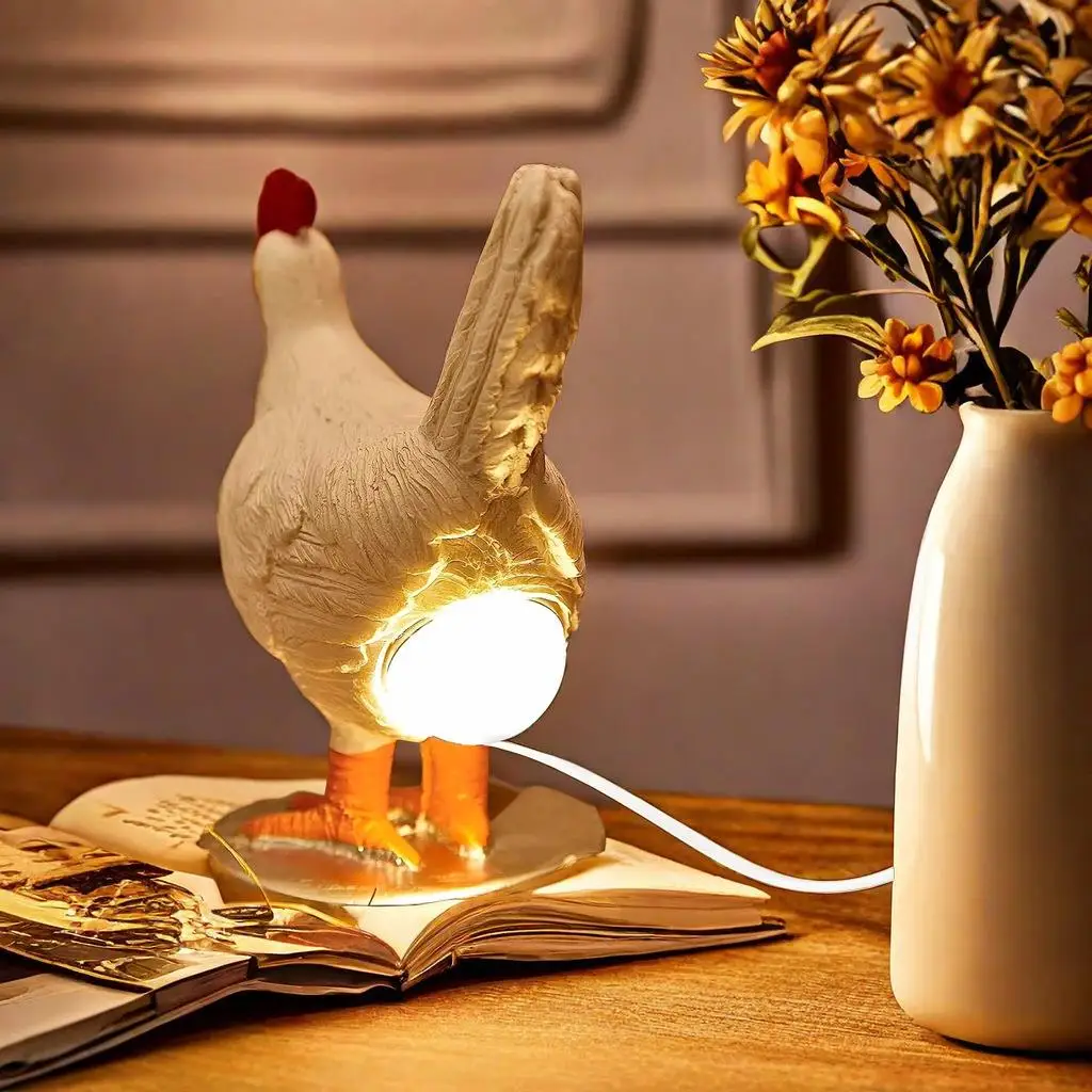 Resin desktop luminous ornament, white egg laying chicken, novel home atmosphere decoration gift