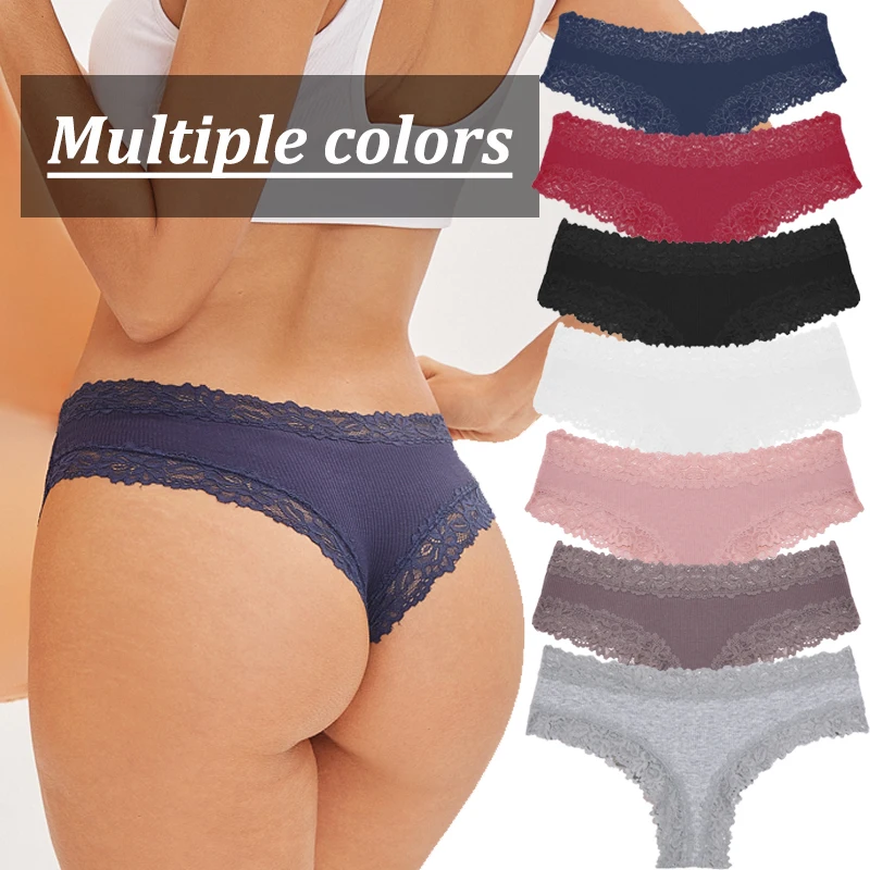 Sexy Lace Panties Women Cotton Underwear Low Rise Solid Color Brazilian Panties High Elastic Breathable Underpants Lingerie