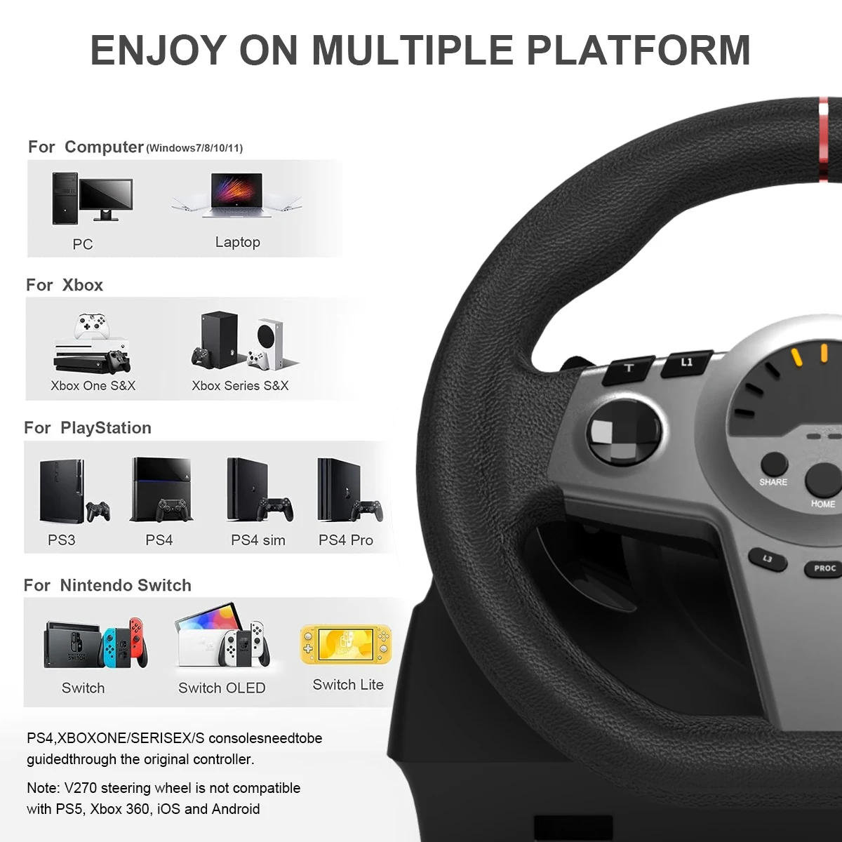 2023 new Gaming Racing Steering wheel with audio function with pedal for xbox one PS3 PS4 PC FOR switch game TOPWOLF