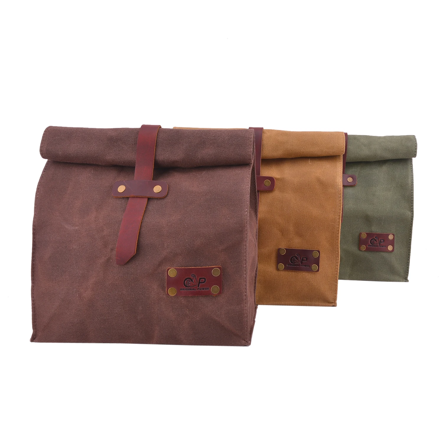 Waxed Canvas Leather Lunch Bag Plastic-Free Waterproof Lunch Box Handbag Dinner Bento Pouch for Work or School Food Storage Bags