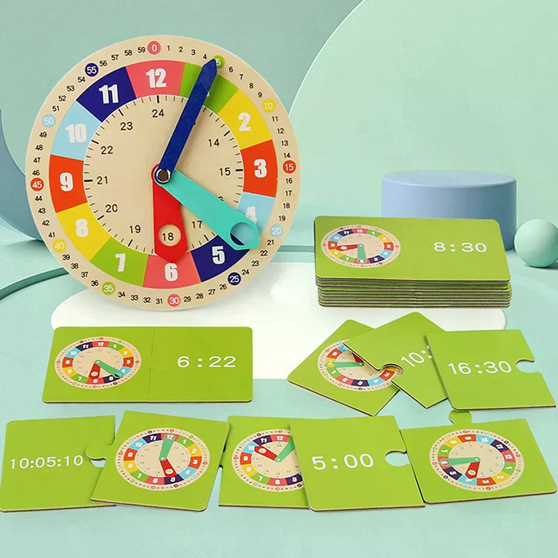 

Wooden Clock Model Teaching Aid Learning Clocks With Cards Kindergartner Toy For Game Interaction Time Cognitive