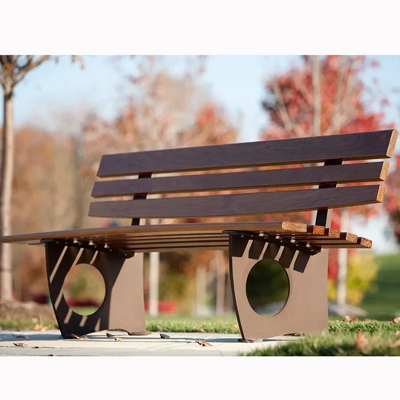 Solid Wood Park Chair Outdoor Bench Preservative Wood Garden Landscape Rest Seat Durable Patio Furniture for Public Spaces