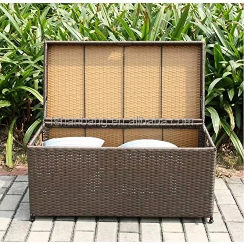 Modern Waterproof Outdoor Patio Garden Wicker Rattan Storage Box for Living Room or Hotel with Pillow Cushion and Toy Deck
