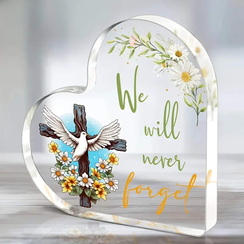 CIFBUY Acrylic Heart Plaque Memorial Wall Decor with Cross Dove Daisy, Sympathy Gift for Loss of Loved One, Home Decor