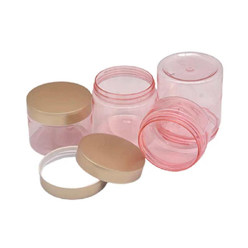 Packing Empty Clear Pink Plastic Bottle Jar Gold Lid With White Pad 100G 120G 150G 200G 250G Portable Refillable Container 20Pcs