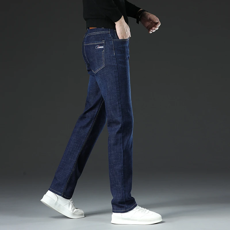 CUMUKKIYP Pantalones vaqueros rectos sueltos para hombre, pantalones largos elásticos de talla grande, moda de otoño e invierno