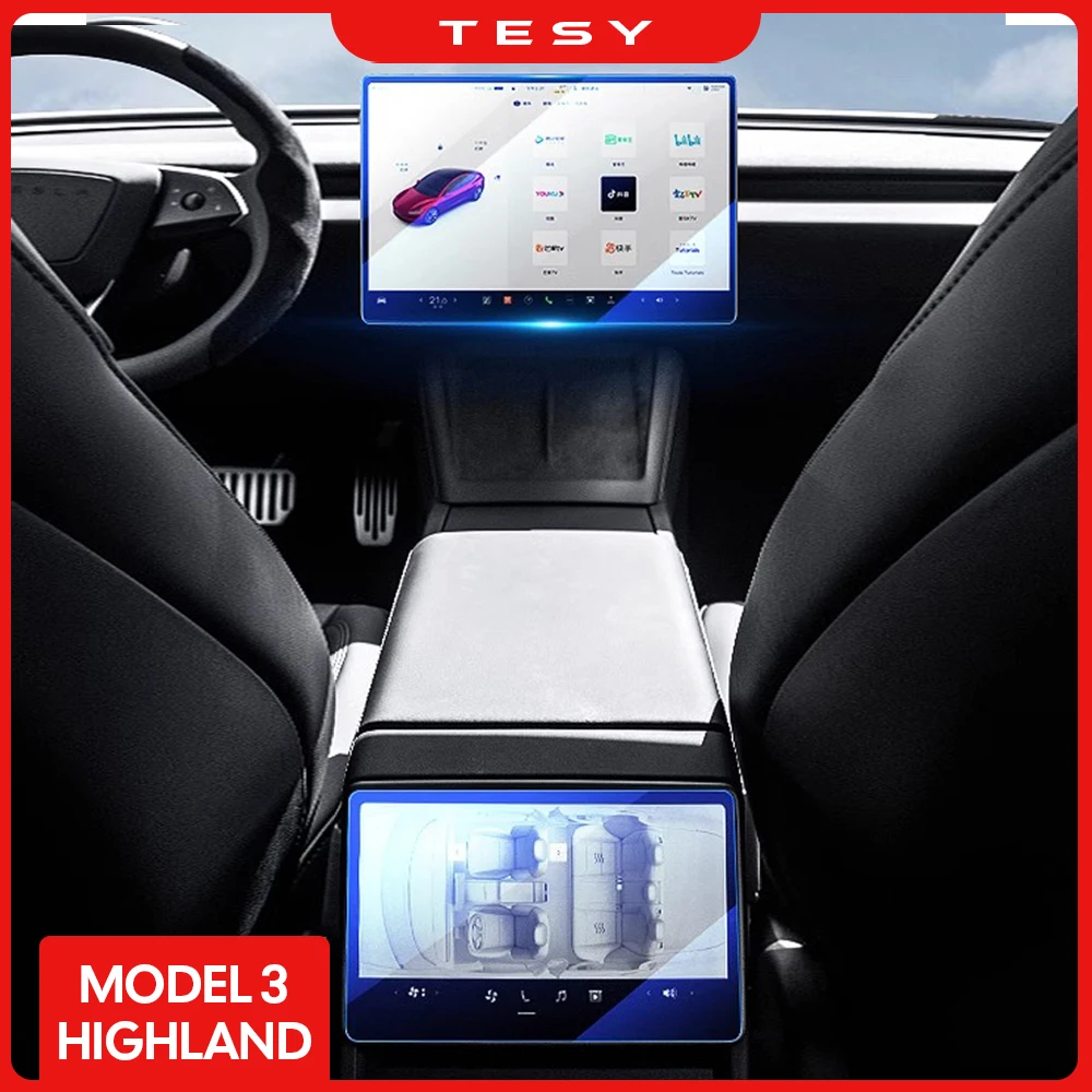 Tempered Glass Film Protector for New Tesla Model 3 Y Highland 2024 Rear Row Center Control Touch Screen Protective Film