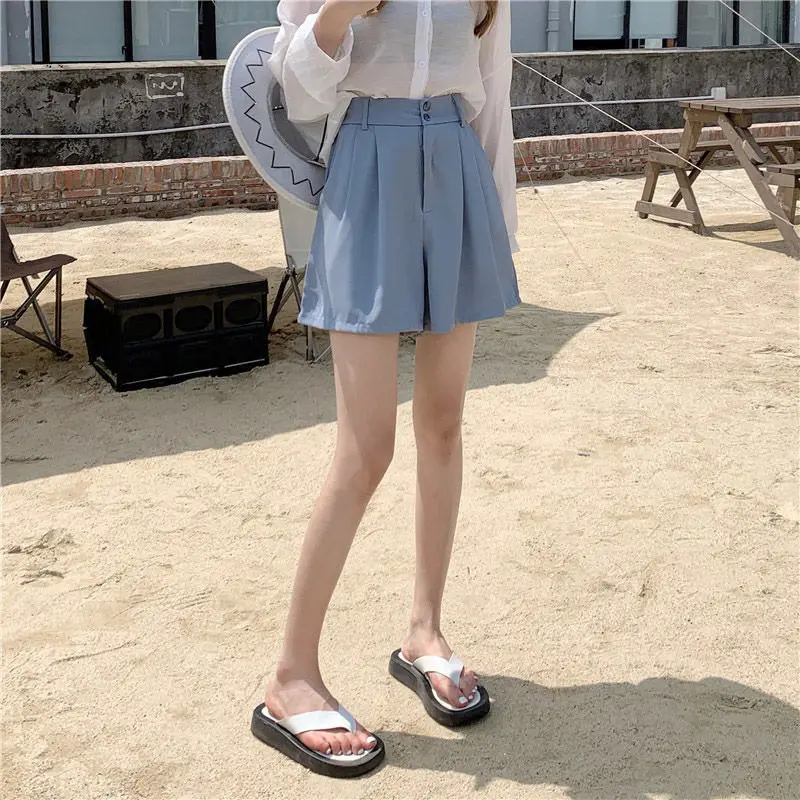 Summer and Autumn Casual Loose Korean Version A-Line Casual High Waisted Suit Short Wide Leg Pants for Women