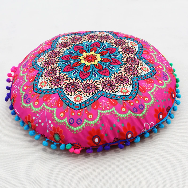 43cm Round Bohemian Mandala Pattern Cushion Cover Indian Elephant Printed Pouf Retro Tapestry Cover Meditation Floor Pillowscase