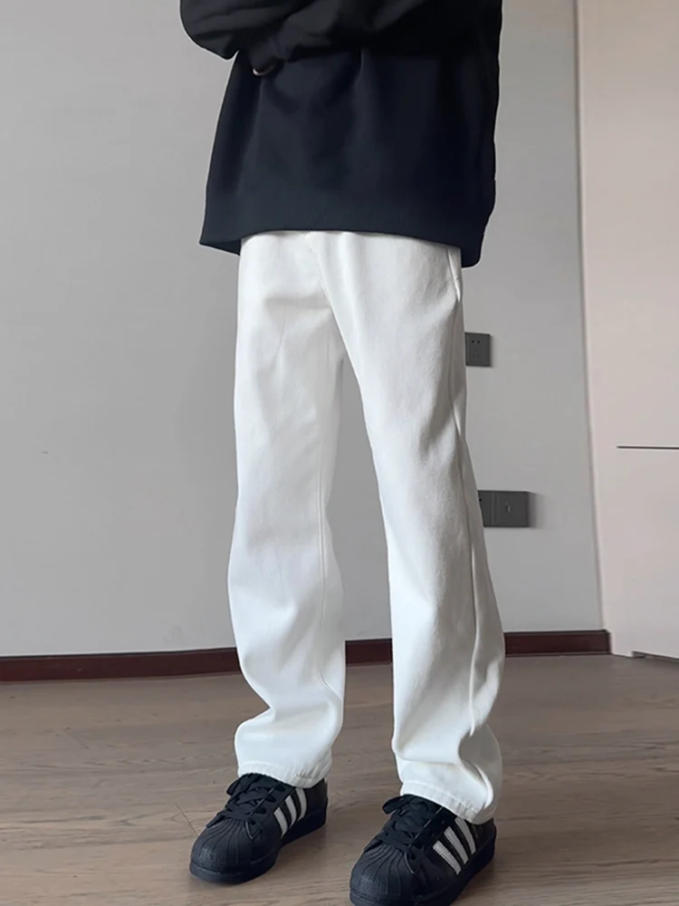 

American Sle Loose Fit Straight Leg White Jeans Men's High Street Spring Autumn Cleanfit Pants Tapered Flared Jeans
