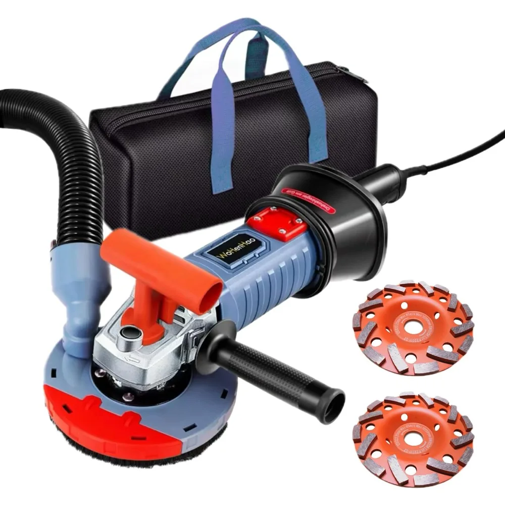 Inch Concrete Planer 1500W with Dust Extraction Shroud and Diamond Cup Wheel, Floor Carpet Vinyl & Tile Adhesive Removal Machine