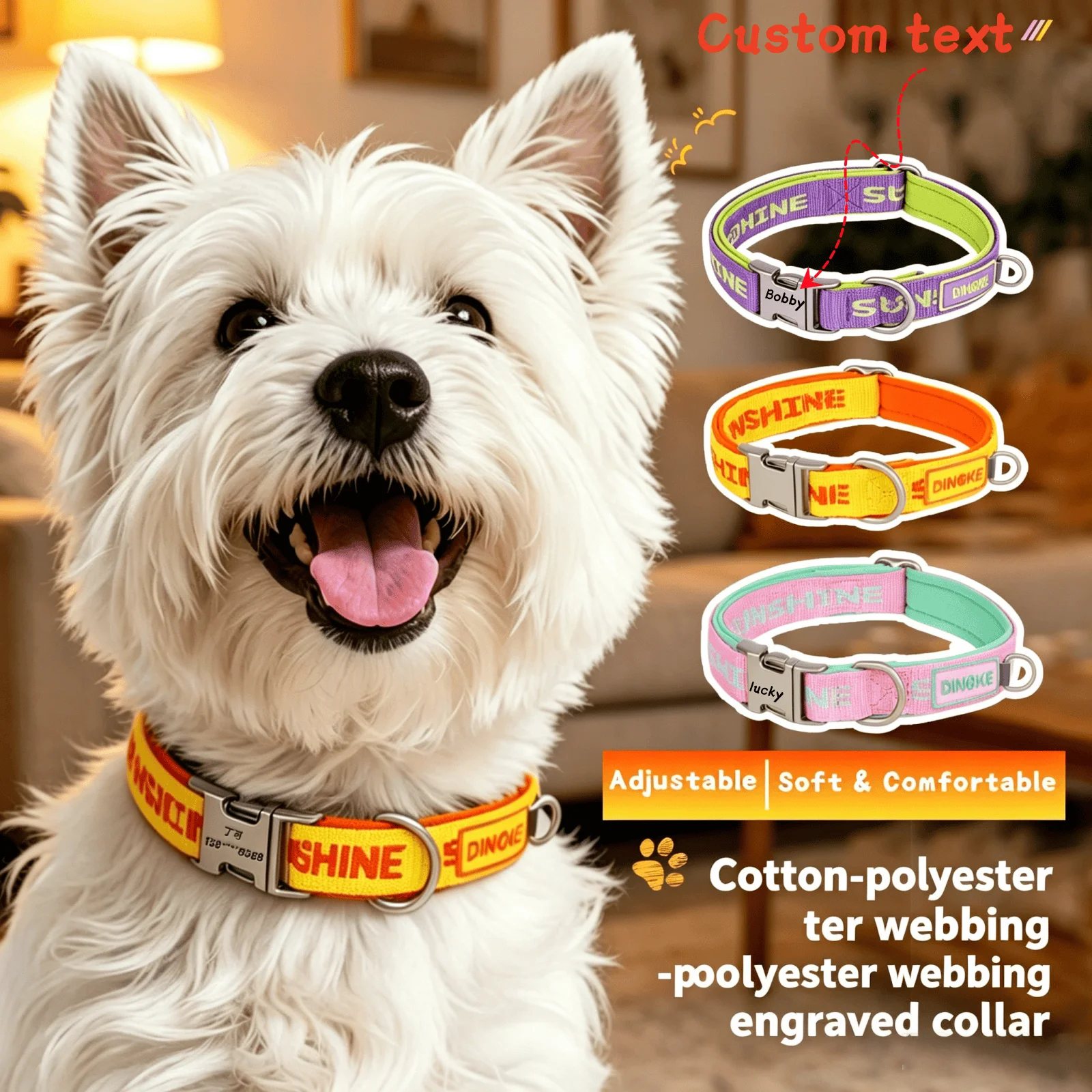 Individuell Graviertes Haustier-Halsband Weich, Bequem, Verstellbar und Personalisiert mit Individuellem ID-Anhänger für Kleine, Mittlere und Große Hunde – Detail 1