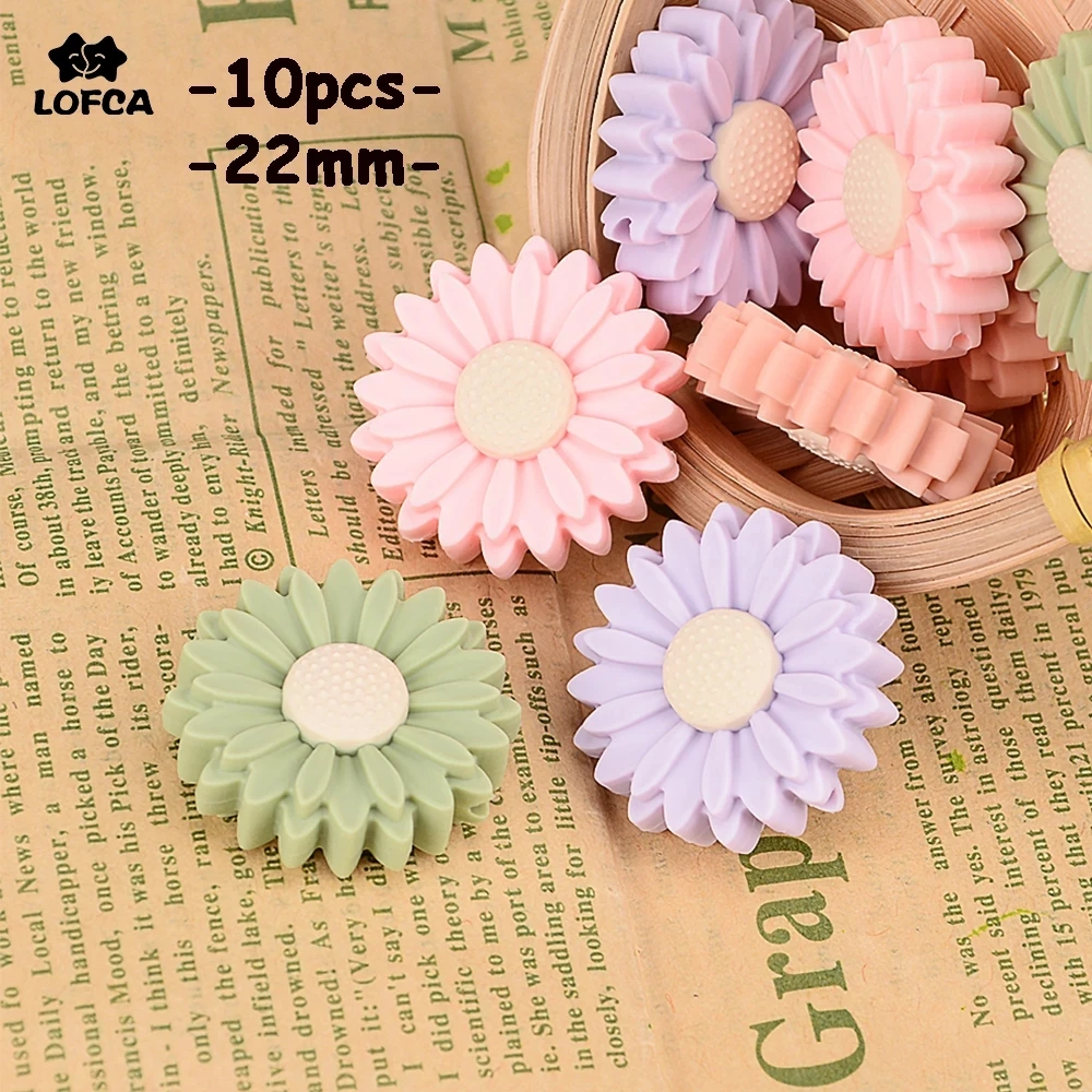 LOFCA Daisy 10pcs Silicone Beads Sunflower Cute Silicone Beads Food Grade Teether BPA-Free Baby Toy Chain Accessories