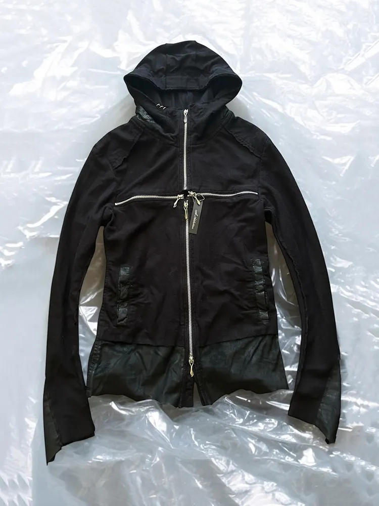 14th Vision Cross Zip Hooded Sweater Stitched Jacket
