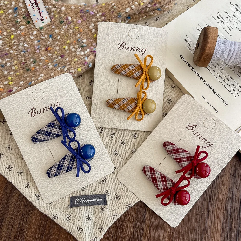 2pcs Plaid Water Drop BB Clip Children's Hairpin Hair Clip College Style Fashion Girl Bangs Side Clip Hair Accessories Headwear