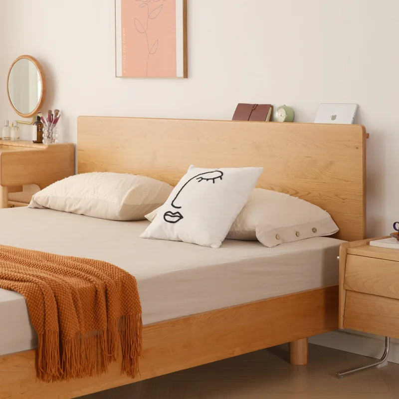 سرير معلق من الكرز الشمالي، سرير مفرد مزدوج من الخشب الصلب بالكامل، حديث وبسيط